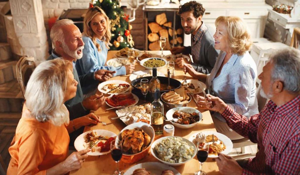 A family having lunch on thanksgiving day