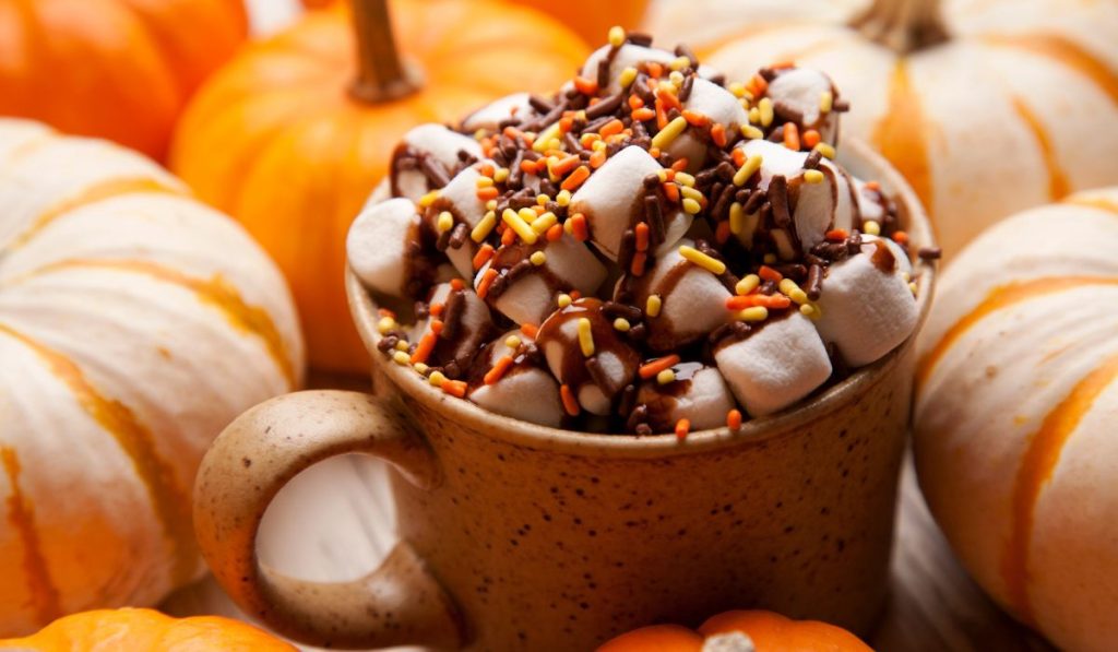 image of marshmallow in jar with chocolate and sprinkles topping.
